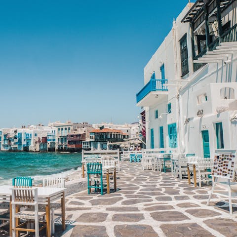 Head into Mykonos Town for dinner, just a five-kilometre drive away