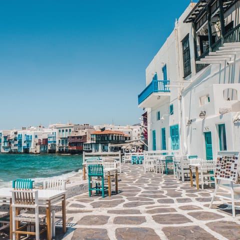Head into Mykonos Town for dinner, just a five-kilometre drive away