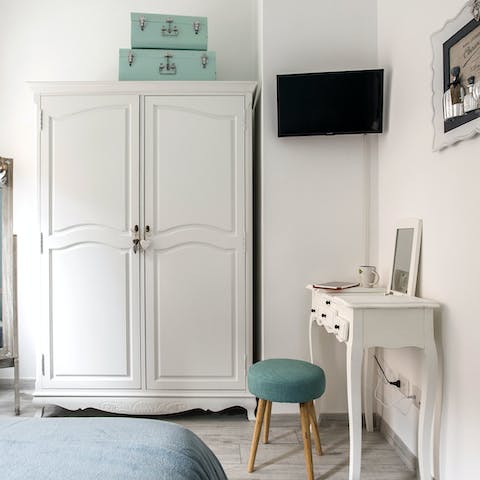 Catch up on work at the chic vanity desk