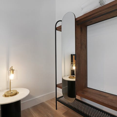 Admire the home's industrial-chic furnishings