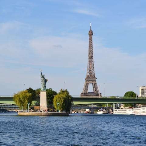 Admire views across the Eiffel Tower from the Seine
