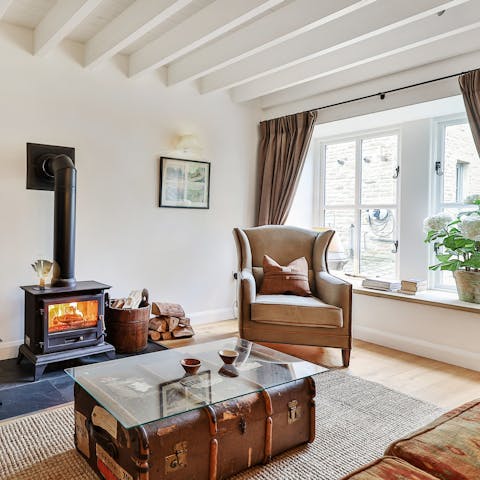 Get toasty beside the fireplace after long country walks