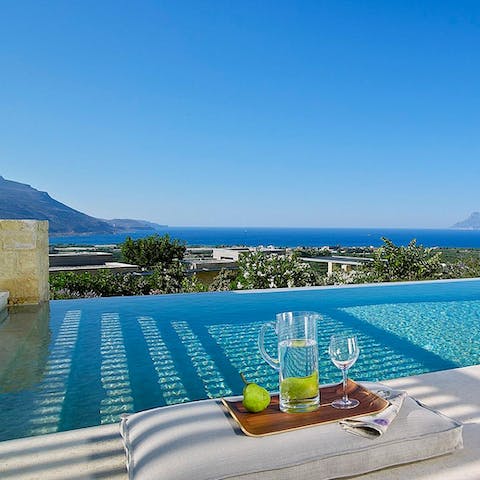 Cool off in the infinity swimming pool while perching on its Roman steps