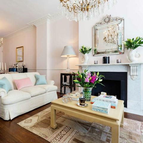 Unwind in the elegant living room after a day sightseeing