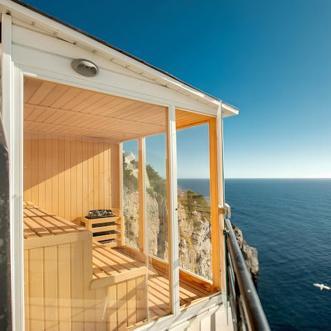 Unwind in the sauna with breathtaking sea views