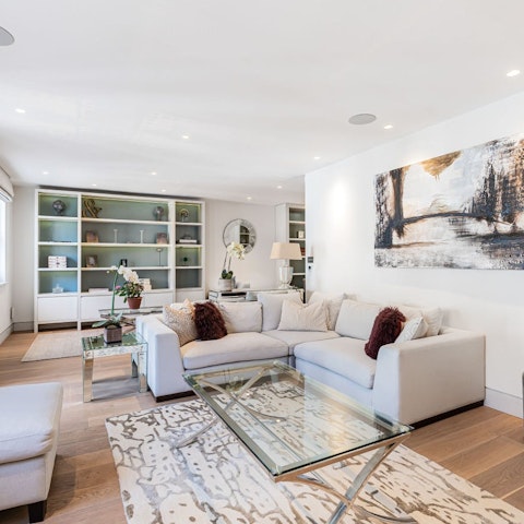 Sip coffee in the chic living room before going sightseeing