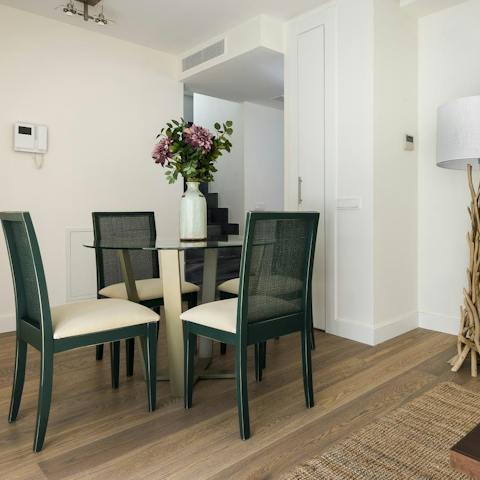 Enjoy some gazpacho at the dining table