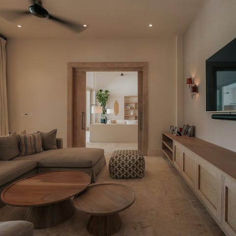 Gather for evenings of movies in the entrainment room