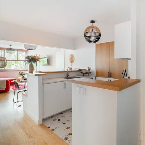 Cook quick meals in the convenient open-plan kitchen