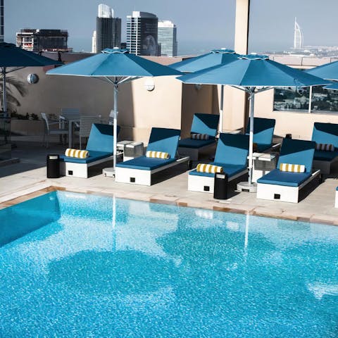 Head to the shared swimming pool to cool off from the desert heat