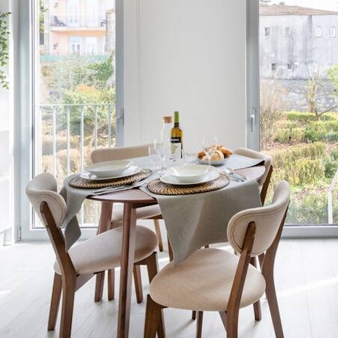 Admire the scenery from the courtyard whilst sharing a meal around the table