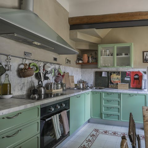 Cook fresh pasta in the charming kitchen