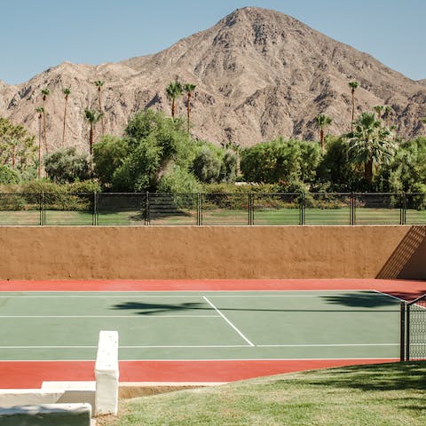 The tennis court backdrop