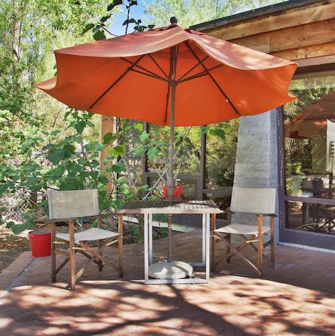 Dine al fresco on the shaded patio