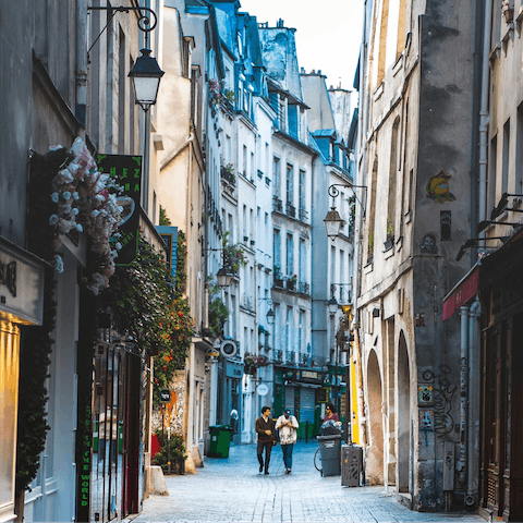 Wander around the trendy Marais district, a ten-minute walk away