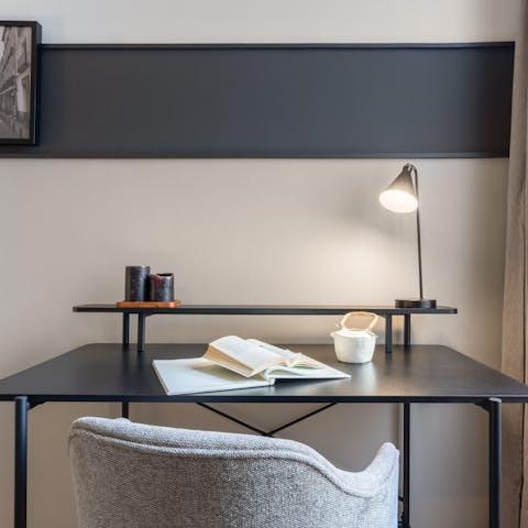 Stay on top of work emails at the cosy desk area