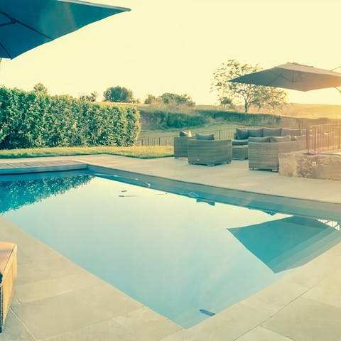Swim in your private heated swimming pool or doze in the sunshine beside it