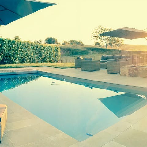 Swim in your private heated swimming pool or doze in the sunshine beside it