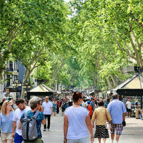 Walk along leafy La Rambla, thirteen minutes away on foot