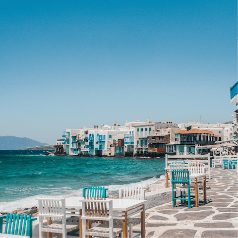 Explore charming Mykonos Town, just twenty-five minutes away by car