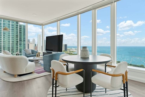 Admire Chicago's skyline and Lake Michigan from floor-to-ceiling windows
