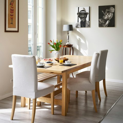 Enjoy breakfast for two at the dining table