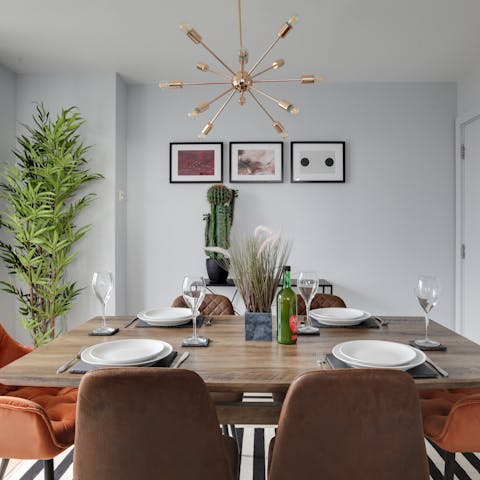 Gather together for a celebratory meal in the stylish dining room