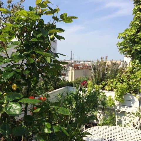 Take in views of the Eiffel Tower from the home's terrace