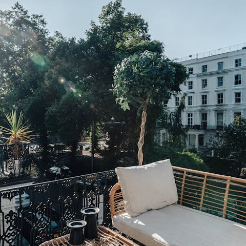 Head out to one of the two terraces for meals outside overlooking the park