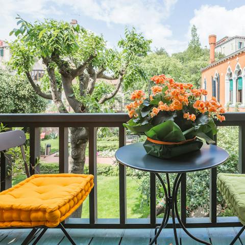 Start your day with a cup of espresso on the terrace, overlooking the private gardens