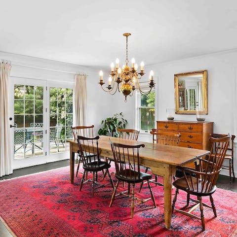 Dine in style under the chandelier