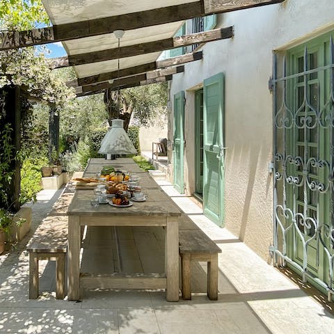 Pair local French wine with delicious homemade meals at the alfresco dining area