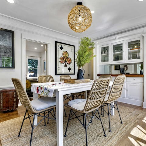 Seat guests around the large dining table for a memorable meal