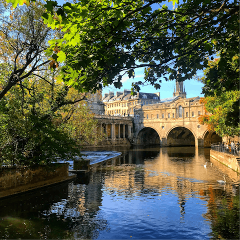 Visit Bath and its attractions, such as the Roman Baths, a short stroll away