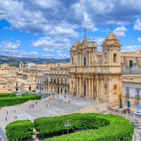 Visit the impressive cathedral in nearby Noto