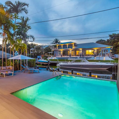 Take an evening dip in the swimming pool on the waterfront