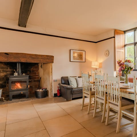 Light the fire and enjoy cosy evenings around the dining table