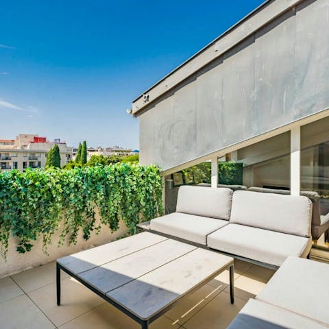 Chill out on the terrace, a glass of French wine in hand
