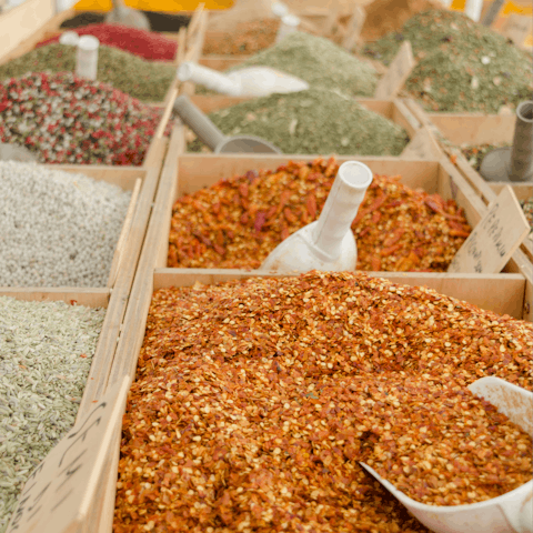 Spice up your life at Ortigia Market, just a four-minute walk away