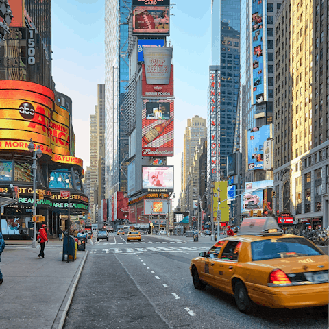 Walk just twenty-six minutes to the world-famous Times Square