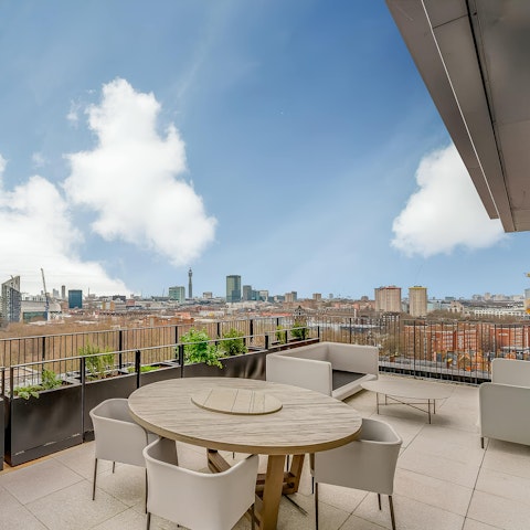 Enjoy rooftop views from the communal terrace
