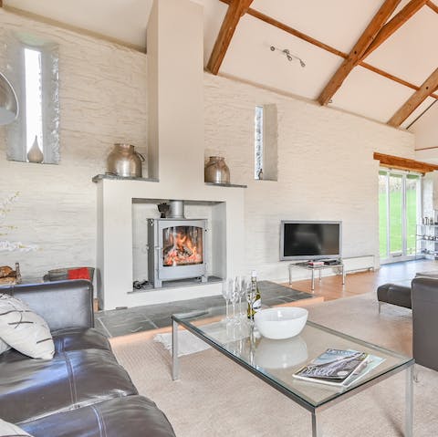 Place some kindling into the wood-burner and snuggle up beside the warmth
