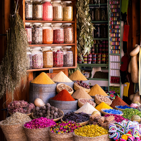 Buy spices at Marrakesh Market, a twenty-minute drive away