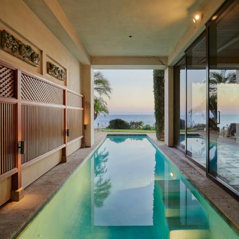 Start your day with a few laps in the indoor to outdoor pool