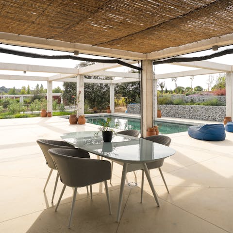 Dine alfresco out on the shaded terrace