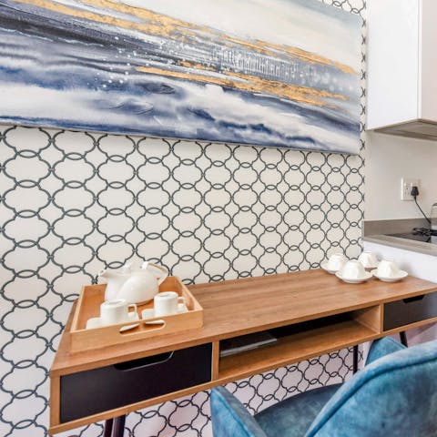 Enjoy a cup of Nespresso coffee and catch up on work at the dedicated desk