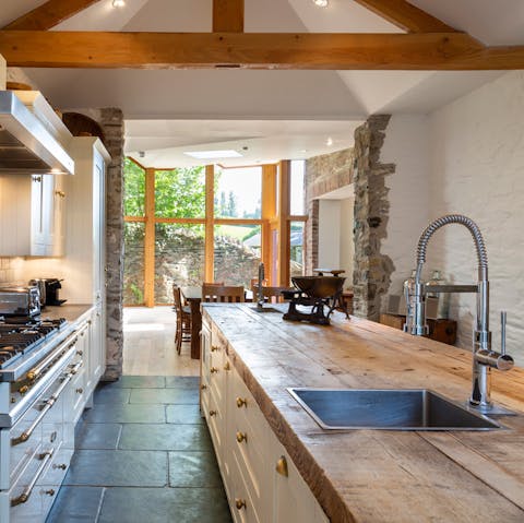 Cook up a wholesome meal in the rustic farmhouse kitchen