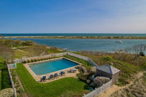 Swim overlooking the sound and coastal landscape