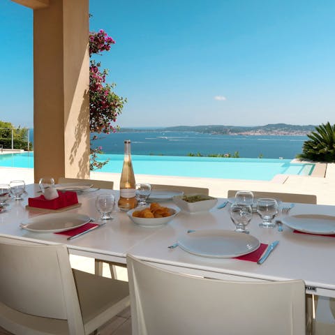 Enjoy some bouillabaisse at your outdoor dining table