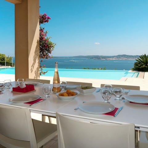 Enjoy some bouillabaisse at your outdoor dining table